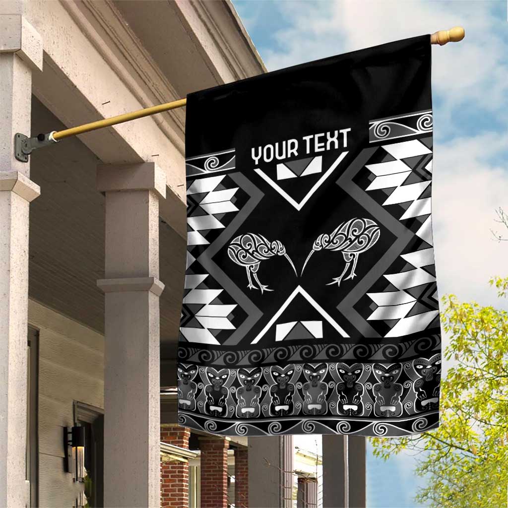 Personalised Taniko Motifs Aotearoa Garden Flag Waitangi Kowhaiwhai Kiwi - Monochrome - Vibe Hoodie Shop