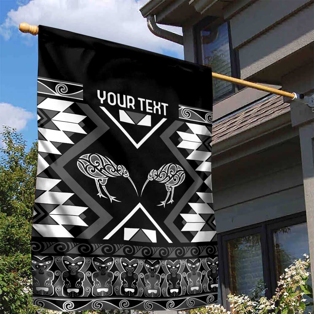 Personalised Taniko Motifs Aotearoa Garden Flag Waitangi Kowhaiwhai Kiwi - Monochrome - Vibe Hoodie Shop