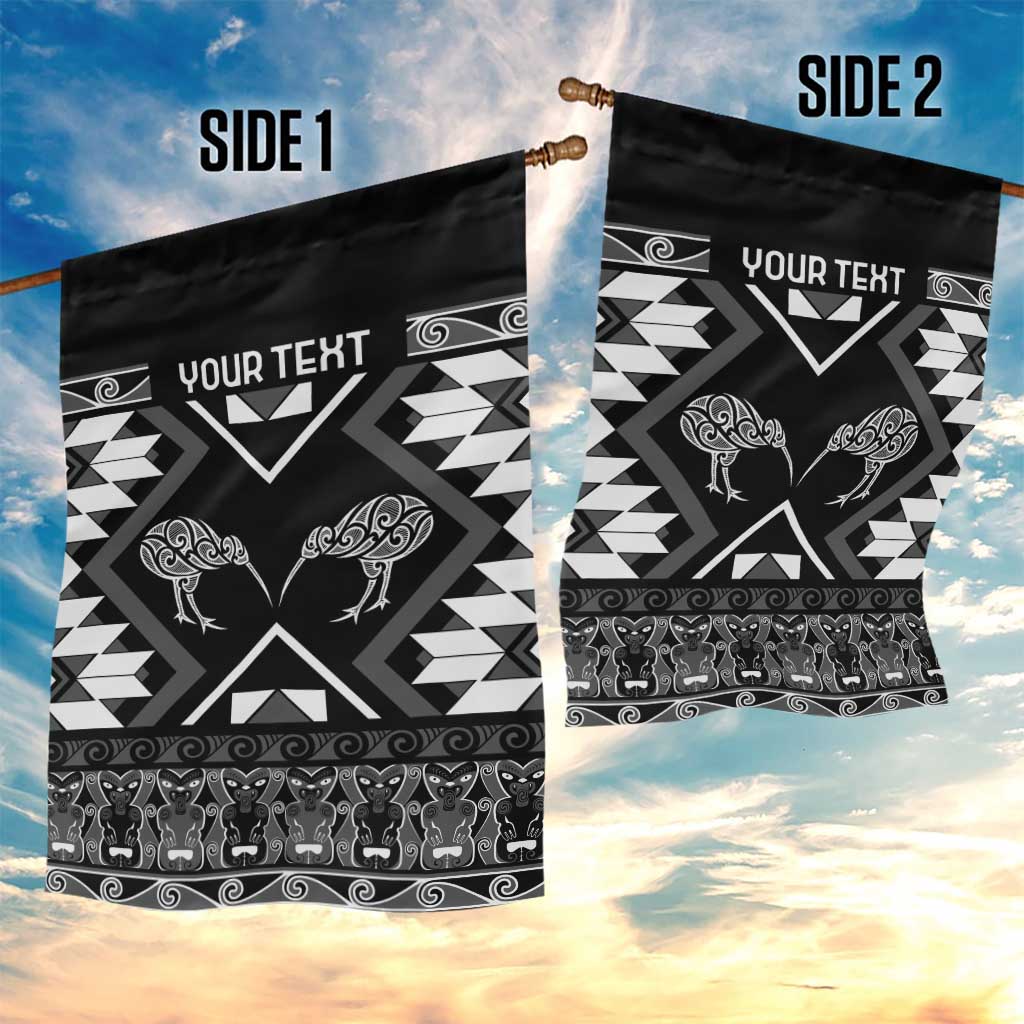 Personalised Taniko Motifs Aotearoa Garden Flag Waitangi Kowhaiwhai Kiwi - Monochrome - Vibe Hoodie Shop