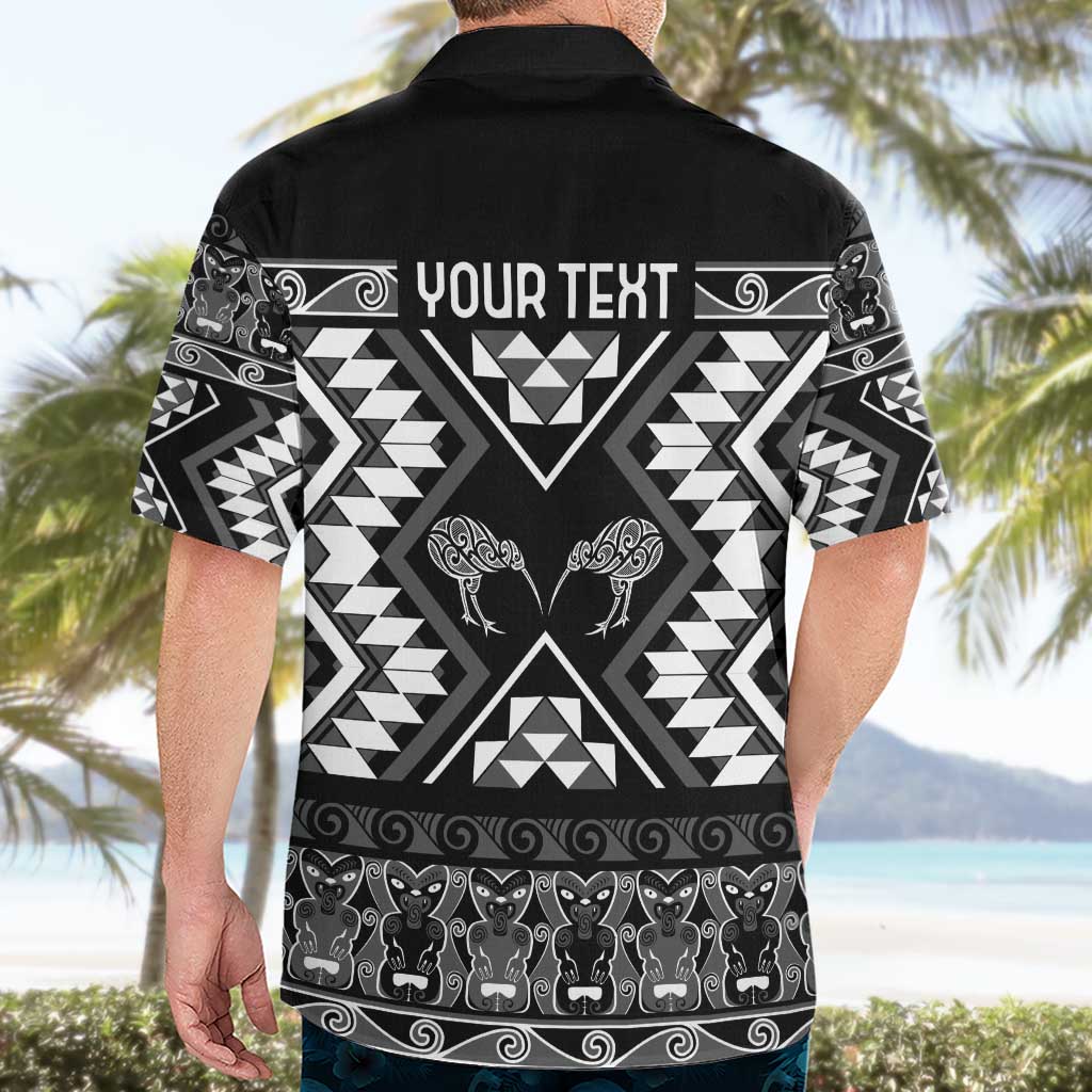 Personalised Taniko Motifs Aotearoa Hawaiian Shirt Waitangi Kowhaiwhai Kiwi - Monochrome - Vibe Hoodie Shop