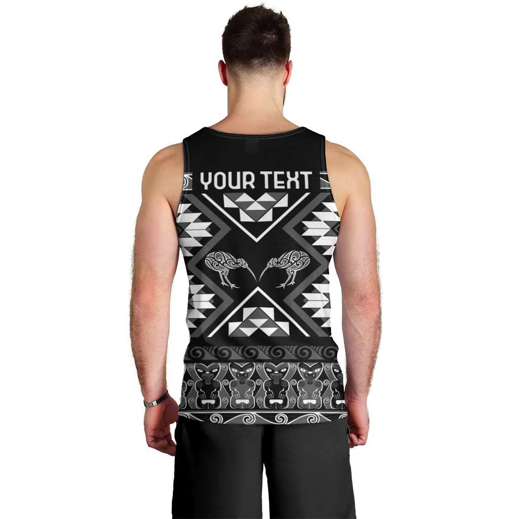 Personalised Taniko Motifs Aotearoa Men Tank Top Waitangi Kowhaiwhai Kiwi - Monochrome - Vibe Hoodie Shop