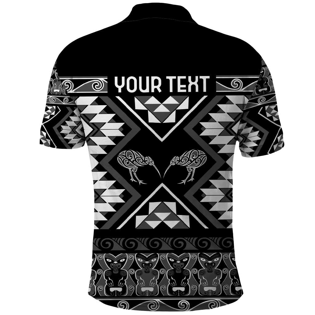 Personalised Taniko Motifs Aotearoa Polo Shirt Waitangi Kowhaiwhai Kiwi - Monochrome - Vibe Hoodie Shop