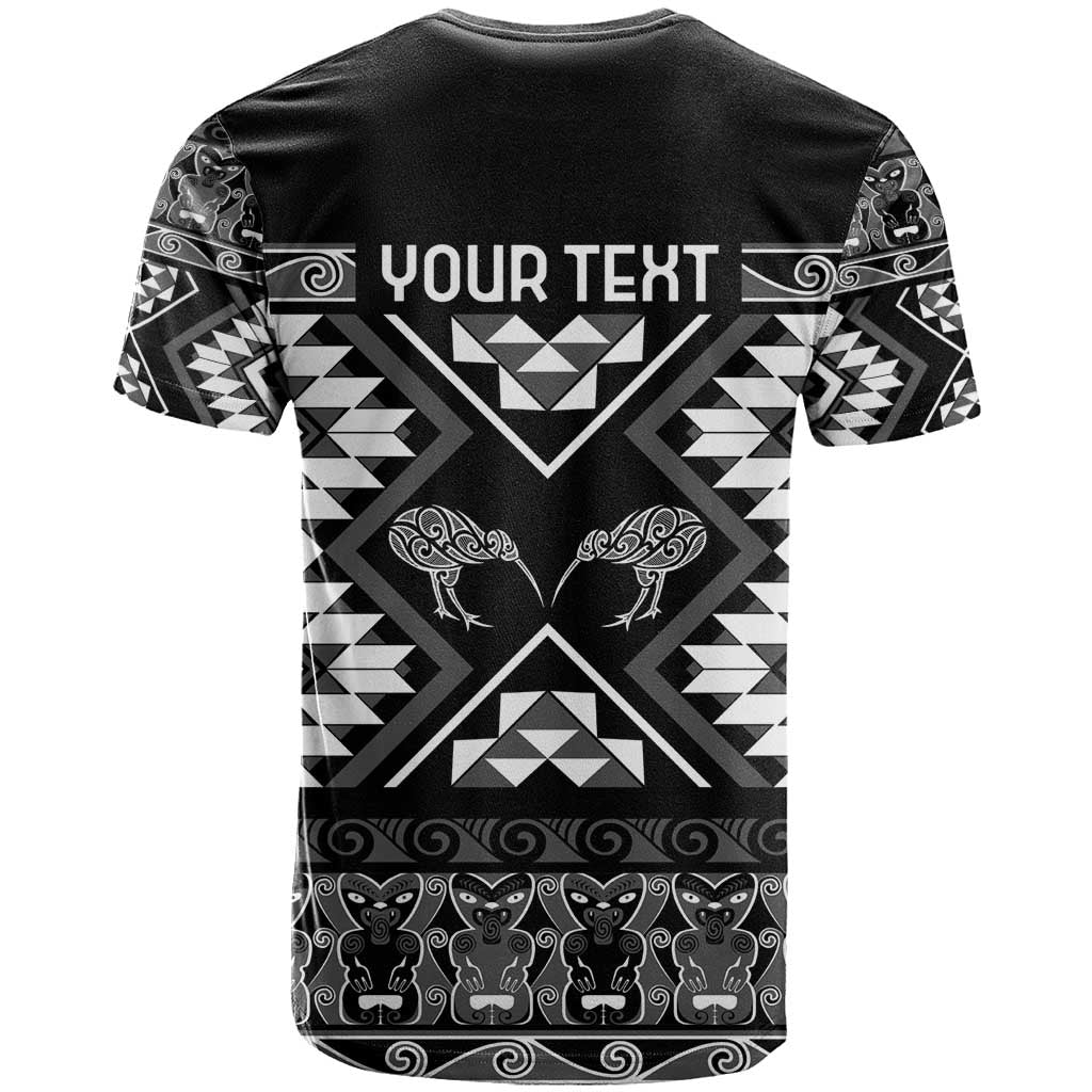 Personalised Taniko Motifs Aotearoa T Shirt Waitangi Kowhaiwhai Kiwi - Monochrome - Vibe Hoodie Shop