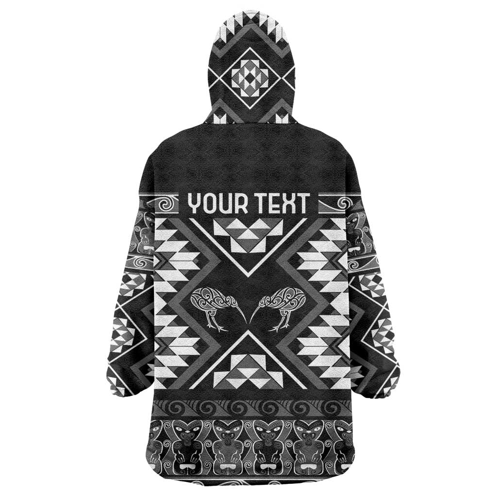 Personalised Taniko Motifs Aotearoa Wearable Blanket Hoodie Waitangi Kowhaiwhai Kiwi - Monochrome - Vibe Hoodie Shop