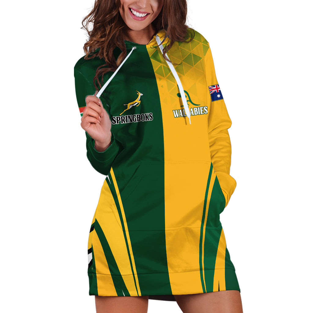 Personalised Australia Mix South Africa Rugby Hoodie Dress Wallabies And Springboks - Champions Special Ver - Vibe Hoodie Shop