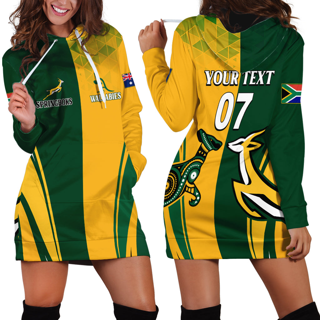 Personalised Australia Mix South Africa Rugby Hoodie Dress Wallabies And Springboks - Champions Special Ver - Vibe Hoodie Shop