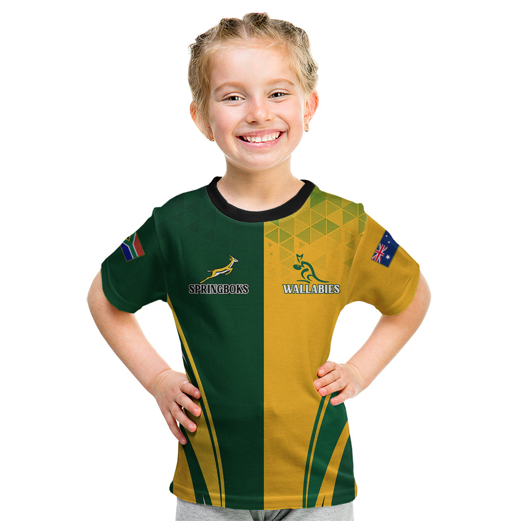 Personalised Australia Mix South Africa Rugby Kid T Shirt Wallabies And Springboks - Champions Special Ver - Vibe Hoodie Shop