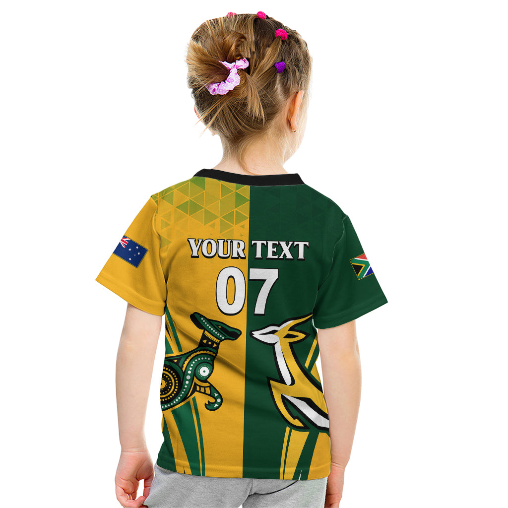 Personalised Australia Mix South Africa Rugby Kid T Shirt Wallabies And Springboks - Champions Special Ver - Vibe Hoodie Shop