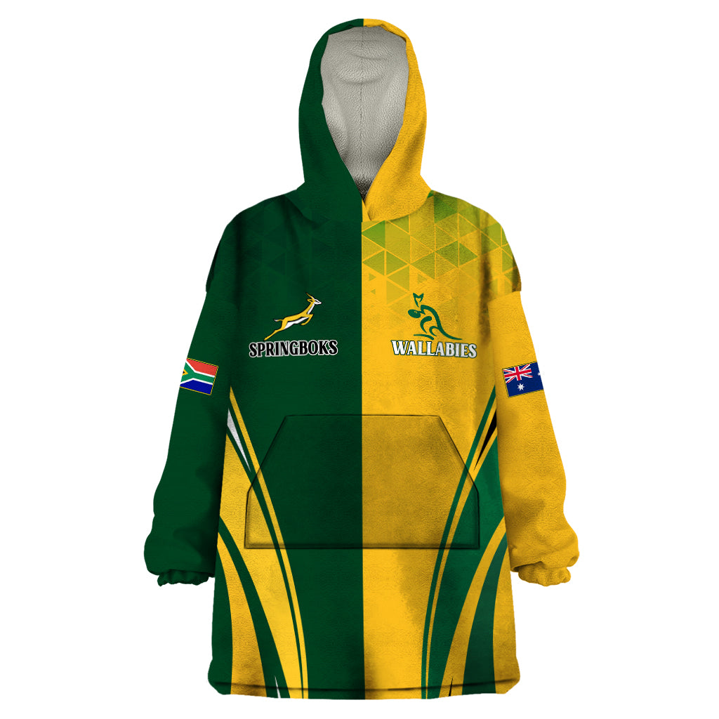 Personalised Australia Mix South Africa Rugby Wearable Blanket Hoodie Wallabies And Springboks - Champions Special Ver - Vibe Hoodie Shop