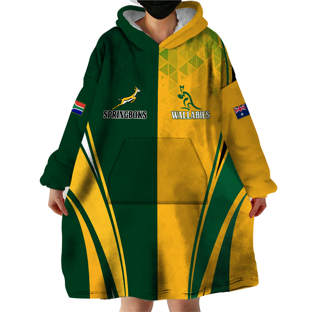 Personalised Australia Mix South Africa Rugby Wearable Blanket Hoodie Wallabies And Springboks - Champions Special Ver - Vibe Hoodie Shop