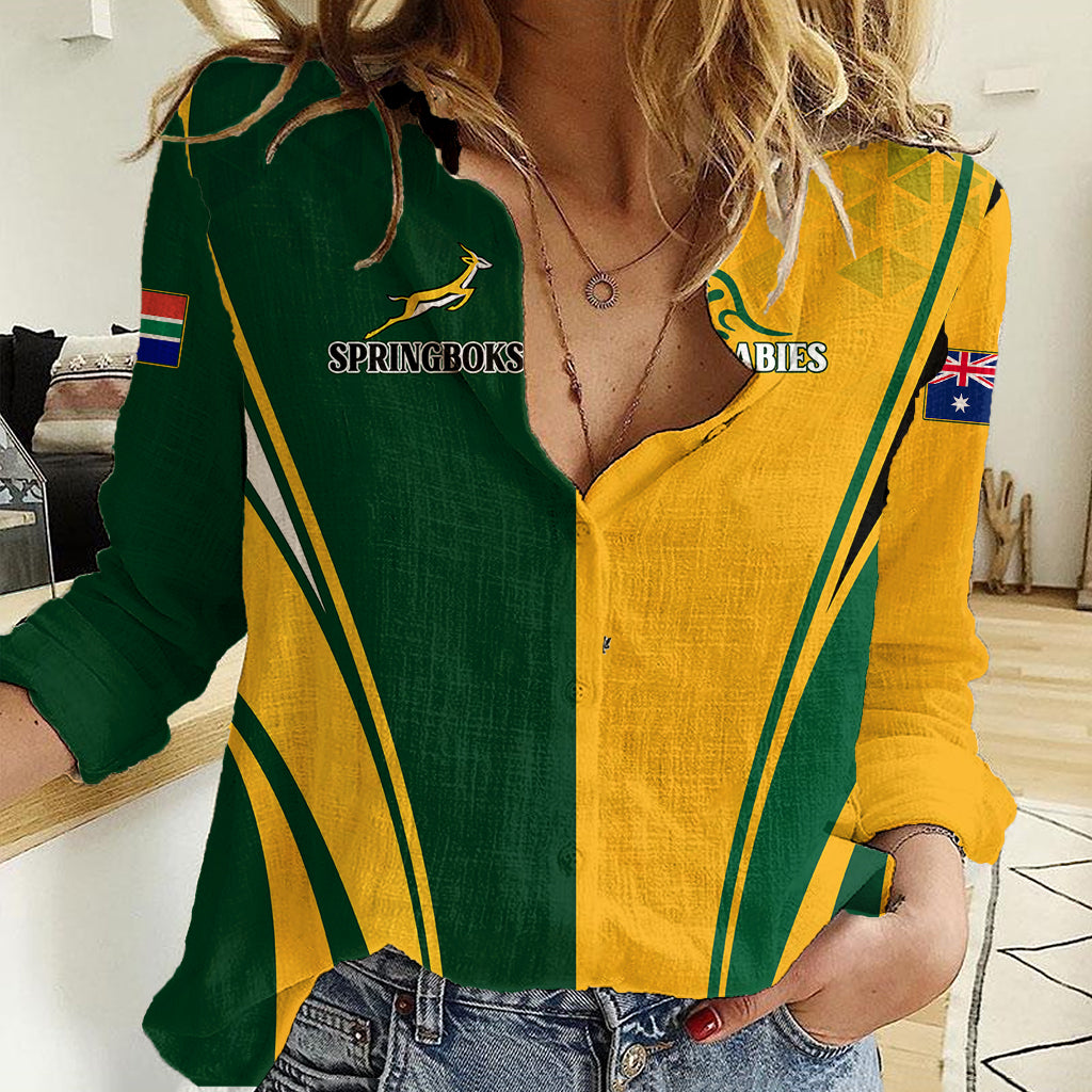 Personalised Australia Mix South Africa Rugby Women Casual Shirt Wallabies And Springboks - Champions Special Ver - Vibe Hoodie Shop