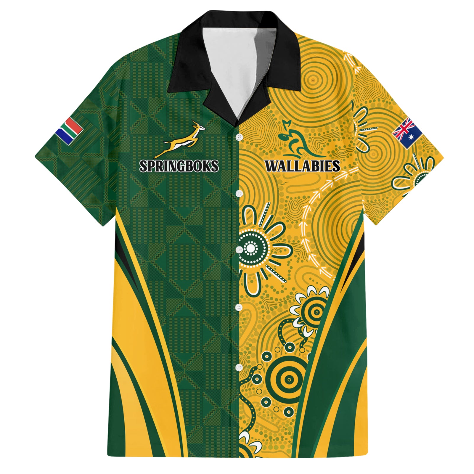 Personalised Australia Mix South Africa Rugby Hawaiian Shirt Wallabies And Springboks - Champions Indigenous Ver - Vibe Hoodie Shop