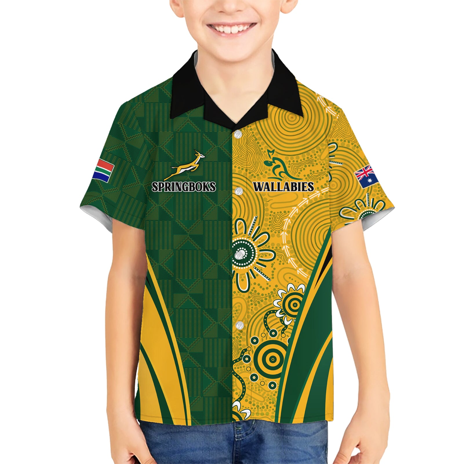 Personalised Australia Mix South Africa Rugby Hawaiian Shirt Wallabies And Springboks - Champions Indigenous Ver - Vibe Hoodie Shop