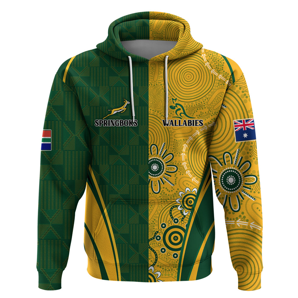 Personalised Australia Mix South Africa Rugby Hoodie Wallabies And Springboks - Champions Indigenous Ver LT7 - Vibe Hoodie Shop
