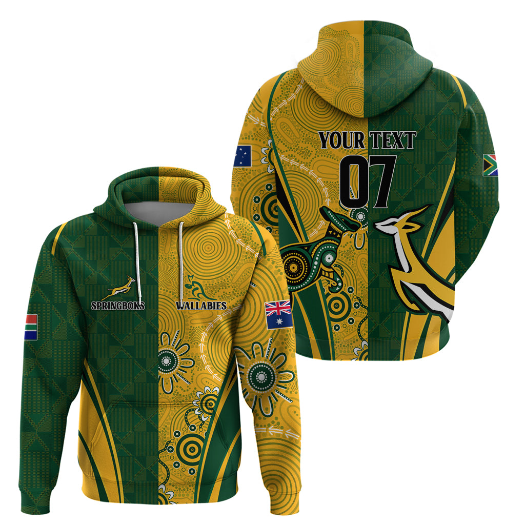 Personalised Australia Mix South Africa Rugby Hoodie Wallabies And Springboks - Champions Indigenous Ver LT7 - Vibe Hoodie Shop