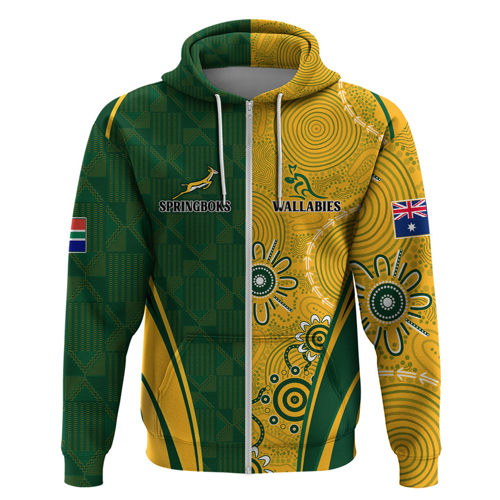 Personalised Australia Mix South Africa Rugby Hoodie Wallabies And Springboks - Champions Indigenous Ver LT7 - Vibe Hoodie Shop