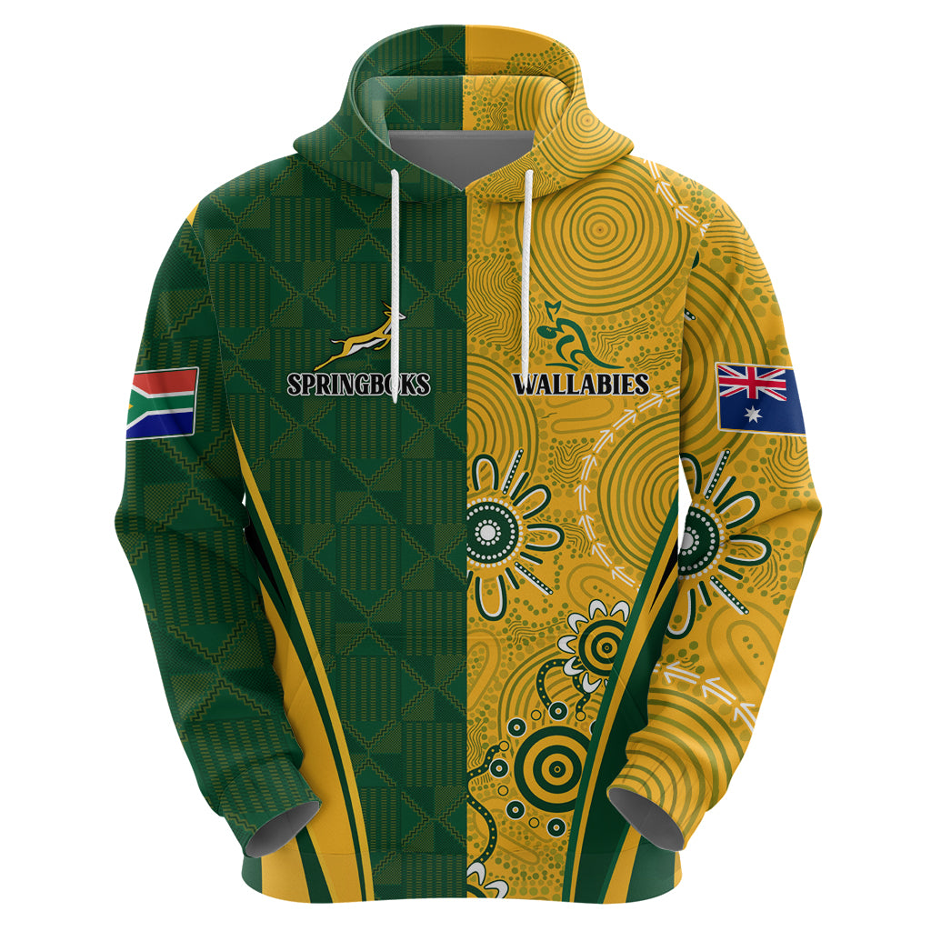 Personalised Australia Mix South Africa Rugby Hoodie Wallabies And Springboks - Champions Indigenous Ver LT7 - Vibe Hoodie Shop