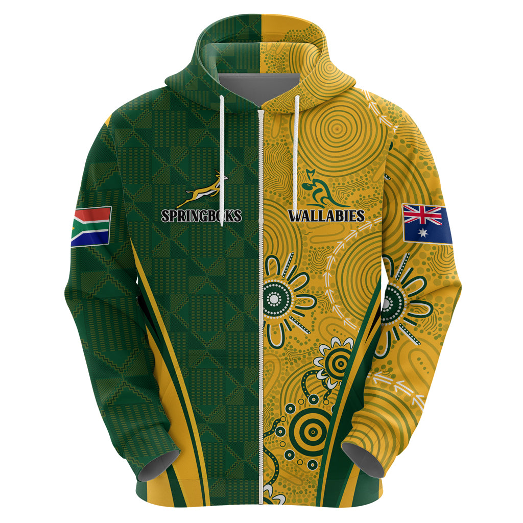 Personalised Australia Mix South Africa Rugby Hoodie Wallabies And Springboks - Champions Indigenous Ver LT7 - Vibe Hoodie Shop