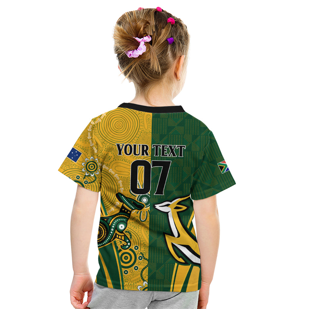 Personalised Australia Mix South Africa Rugby Kid T Shirt Wallabies And Springboks - Champions Indigenous Ver - Vibe Hoodie Shop