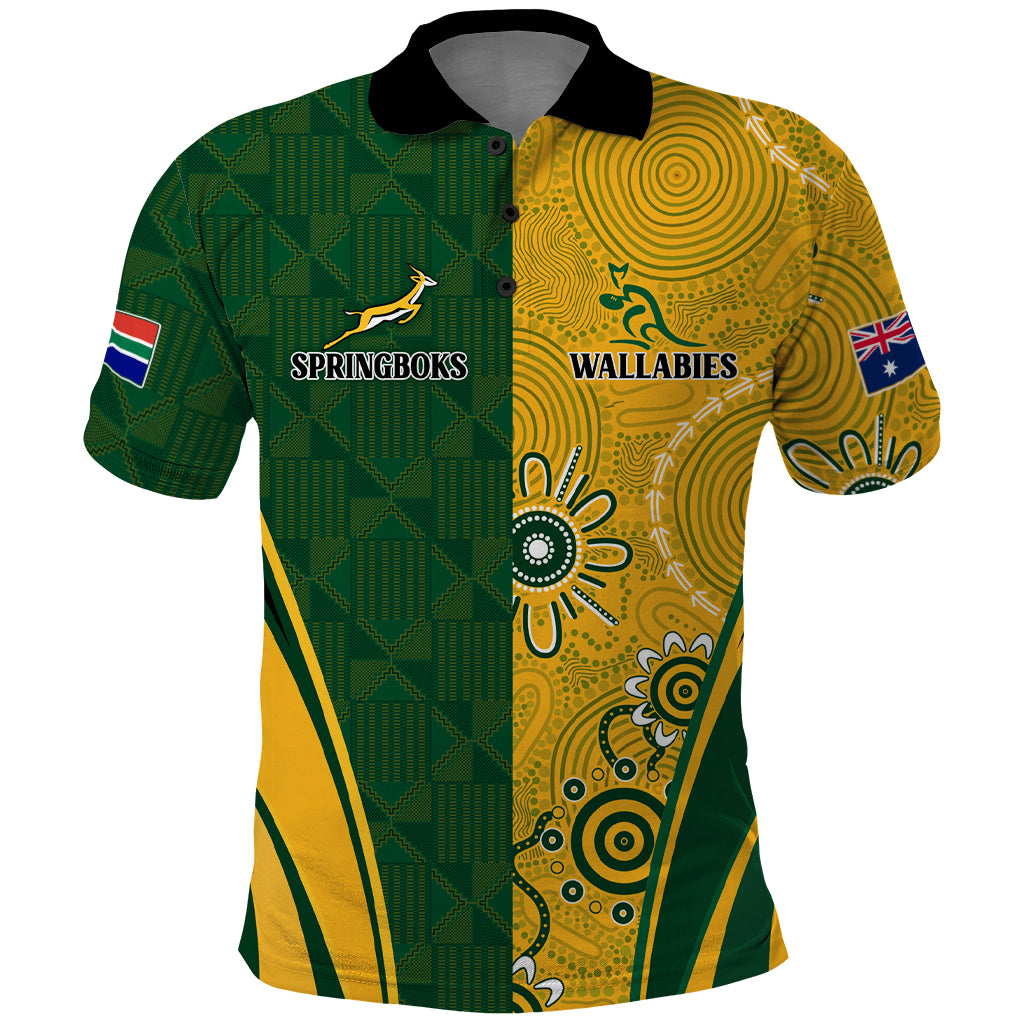 Personalised Australia Mix South Africa Rugby Polo Shirt Wallabies And Springboks - Champions Indigenous Ver - Vibe Hoodie Shop