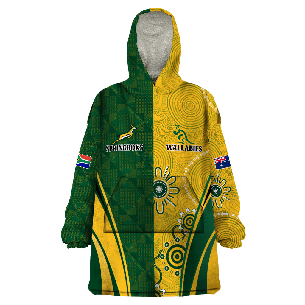 Personalised Australia Mix South Africa Rugby Wearable Blanket Hoodie Wallabies And Springboks - Champions Indigenous Ver - Vibe Hoodie Shop