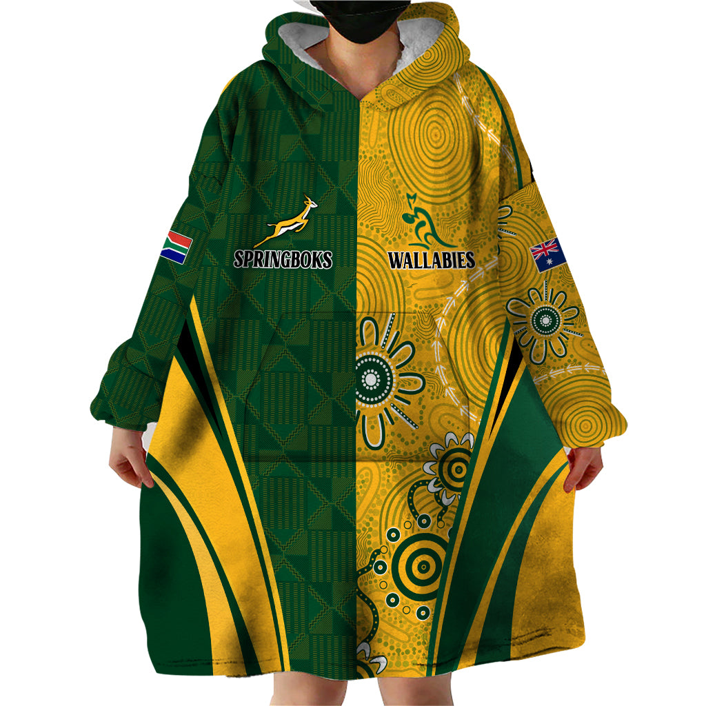 Personalised Australia Mix South Africa Rugby Wearable Blanket Hoodie Wallabies And Springboks - Champions Indigenous Ver - Vibe Hoodie Shop