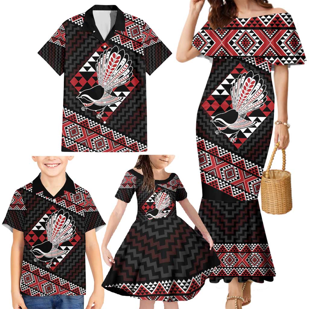 Taniko Aotearoa Family Matching Mermaid Dress and Hawaiian Shirt Poutama Mix Piwakawaka