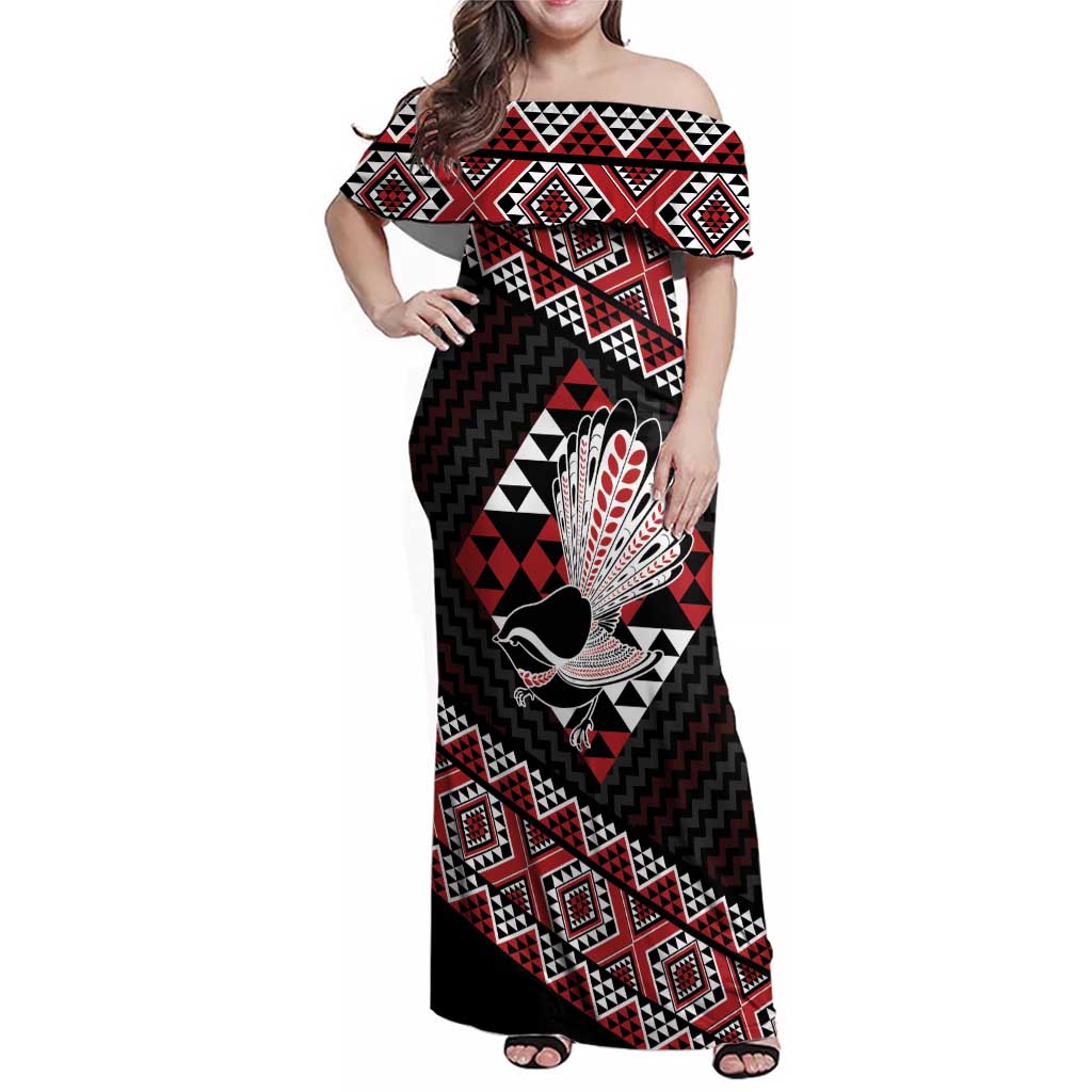 Taniko Aotearoa Family Matching Off Shoulder Maxi Dress and Hawaiian Shirt Poutama Mix Piwakawaka