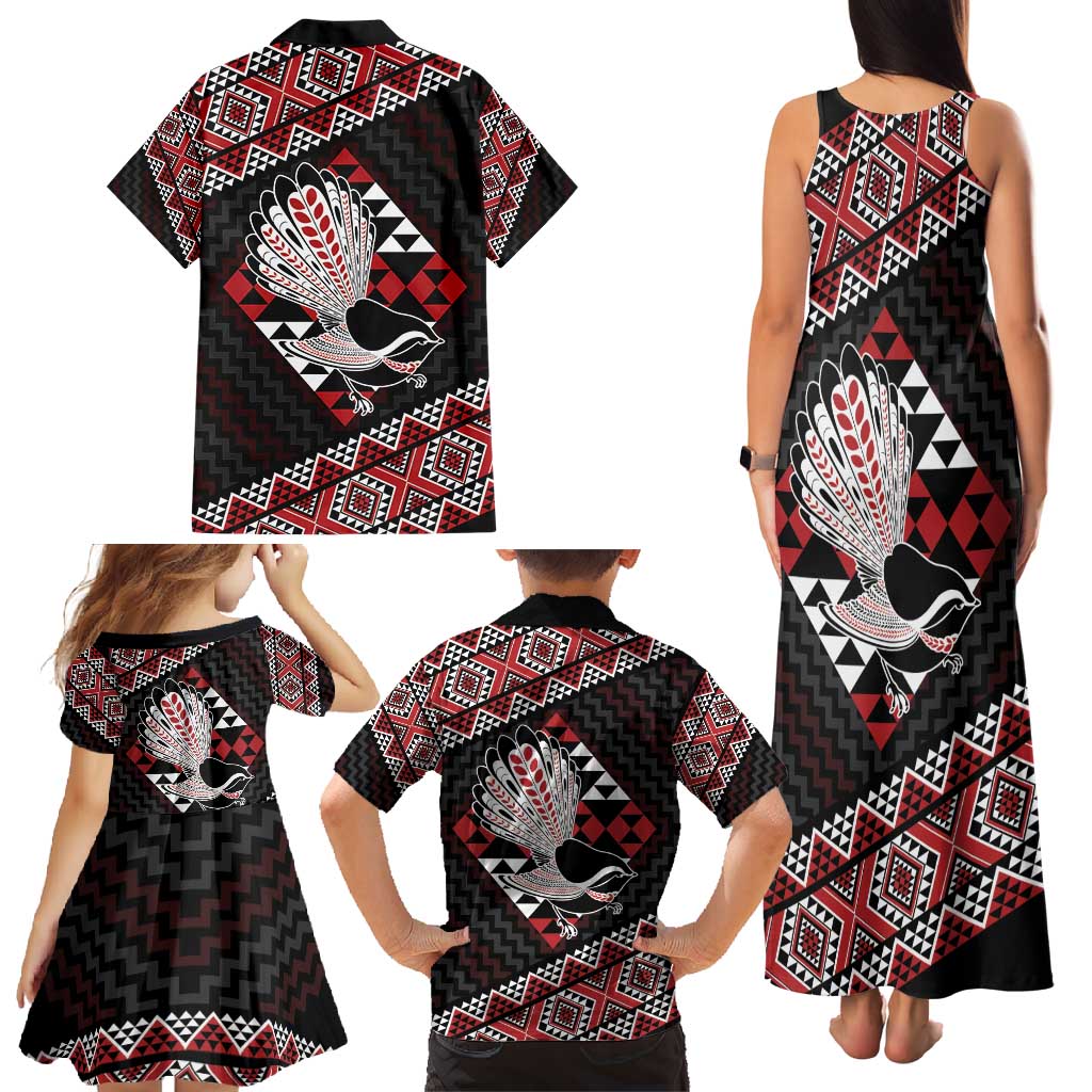 Taniko Aotearoa Family Matching Tank Maxi Dress and Hawaiian Shirt Poutama Mix Piwakawaka