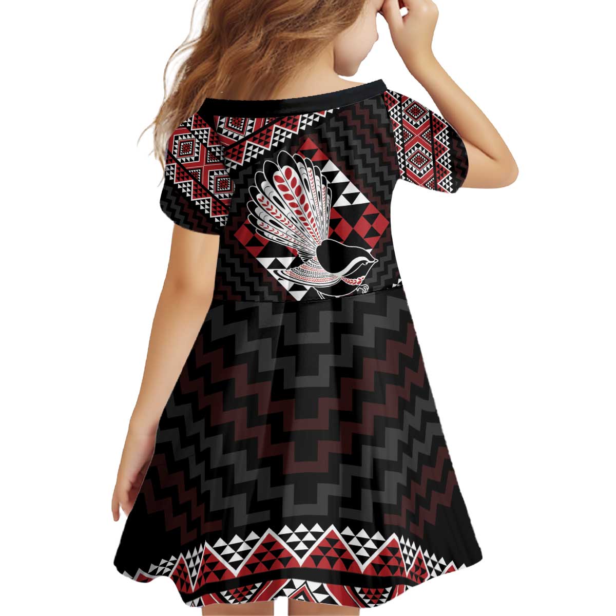 Taniko Aotearoa Kid Short Sleeve Dress Poutama Mix Piwakawaka - Vibe Hoodie Shop