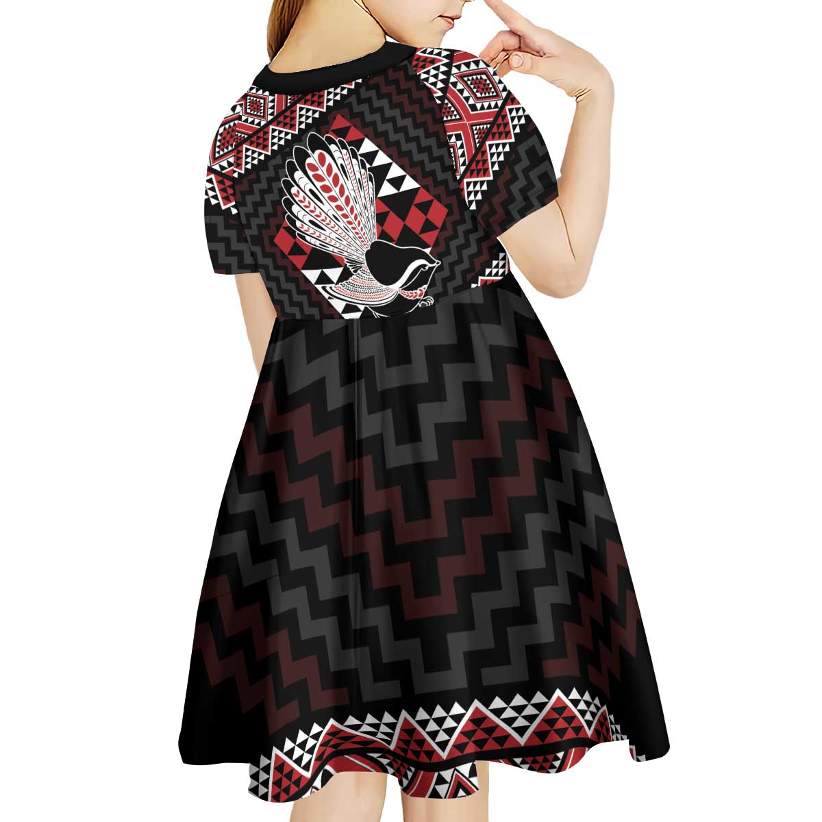 Taniko Aotearoa Kid Short Sleeve Dress Poutama Mix Piwakawaka - Vibe Hoodie Shop