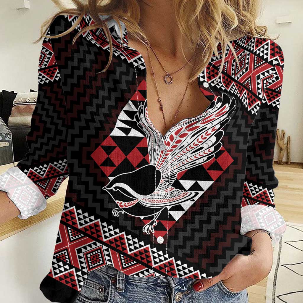 Taniko Aotearoa Women Casual Shirt Poutama Mix Piwakawaka - Vibe Hoodie Shop