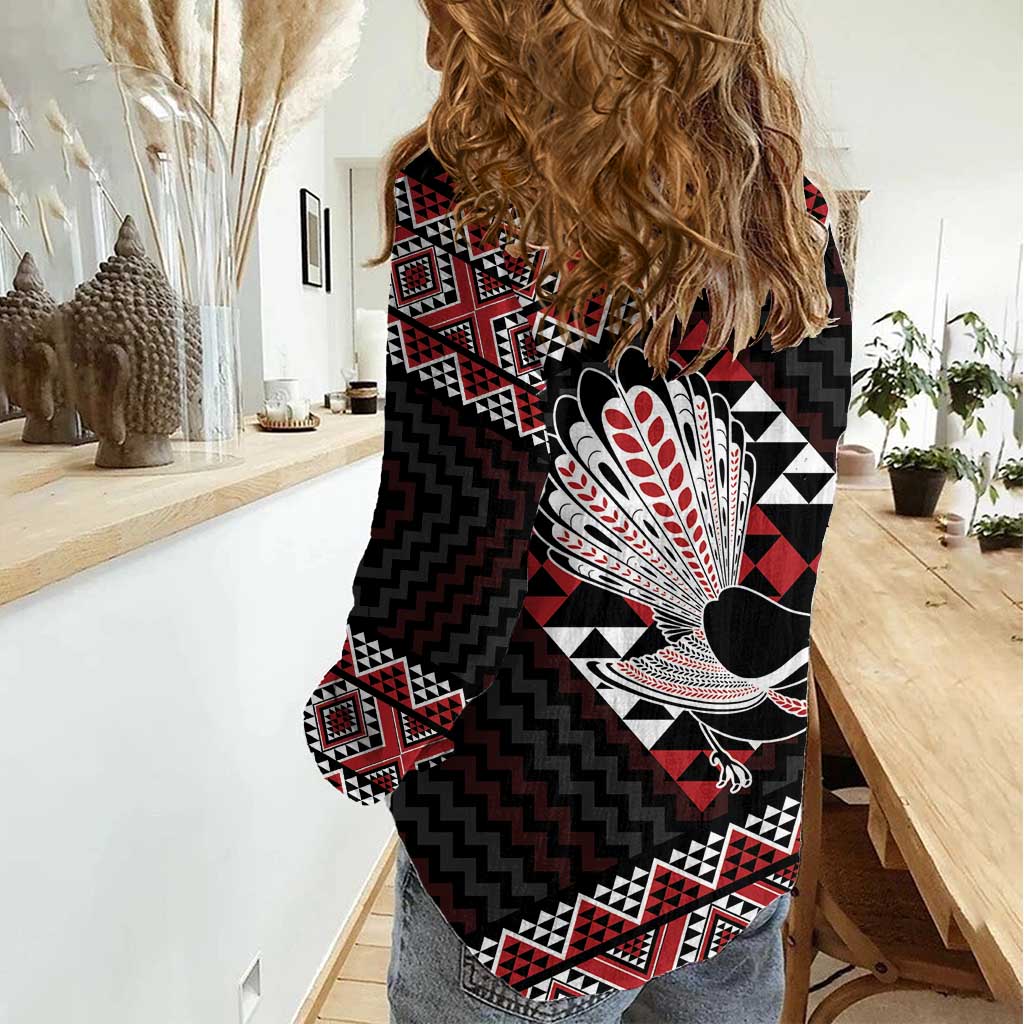 Taniko Aotearoa Women Casual Shirt Poutama Mix Piwakawaka - Vibe Hoodie Shop