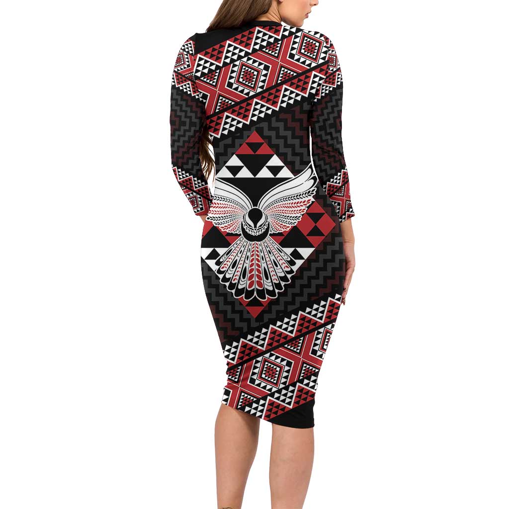 Taniko Aotearoa Family Matching Long Sleeve Bodycon Dress and Hawaiian Shirt Poutama Mix Piwakawaka - Ver02