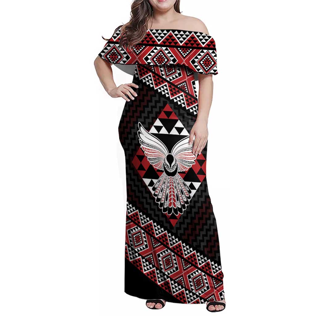 Taniko Aotearoa Family Matching Off Shoulder Maxi Dress and Hawaiian Shirt Poutama Mix Piwakawaka - Ver02