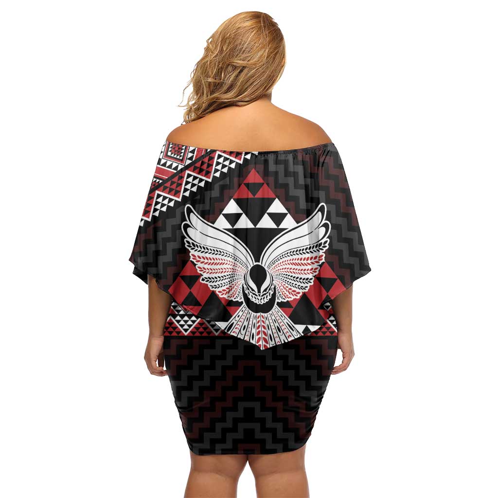 Taniko Aotearoa Family Matching Off Shoulder Short Dress and Hawaiian Shirt Poutama Mix Piwakawaka - Ver02