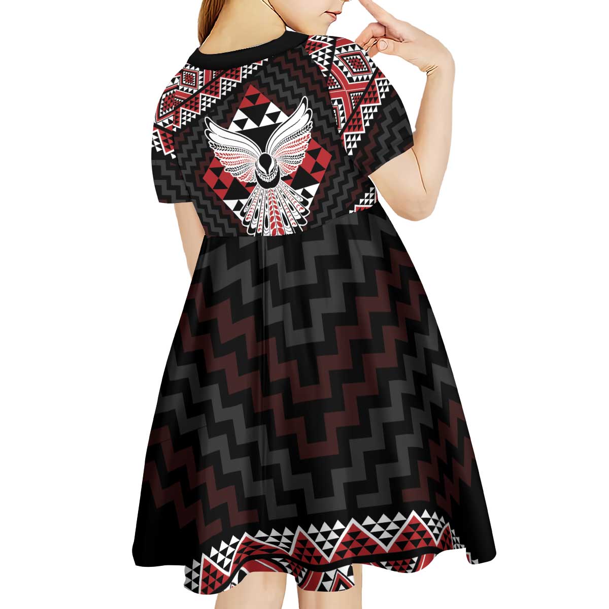 Taniko Aotearoa Kid Short Sleeve Dress Poutama Mix Piwakawaka - Ver02 - Vibe Hoodie Shop