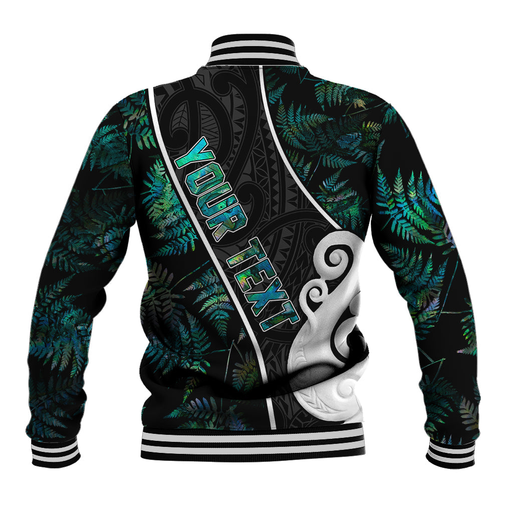 Personalised New Zealand Baseball Jacket Paua Shell Maori Manaia with Silver Ferns - Vibe Hoodie Shop