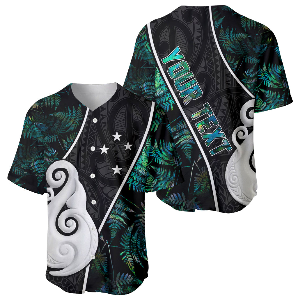 Personalised New Zealand Baseball Jersey Paua Shell Maori Manaia with Silver Ferns - Vibe Hoodie Shop