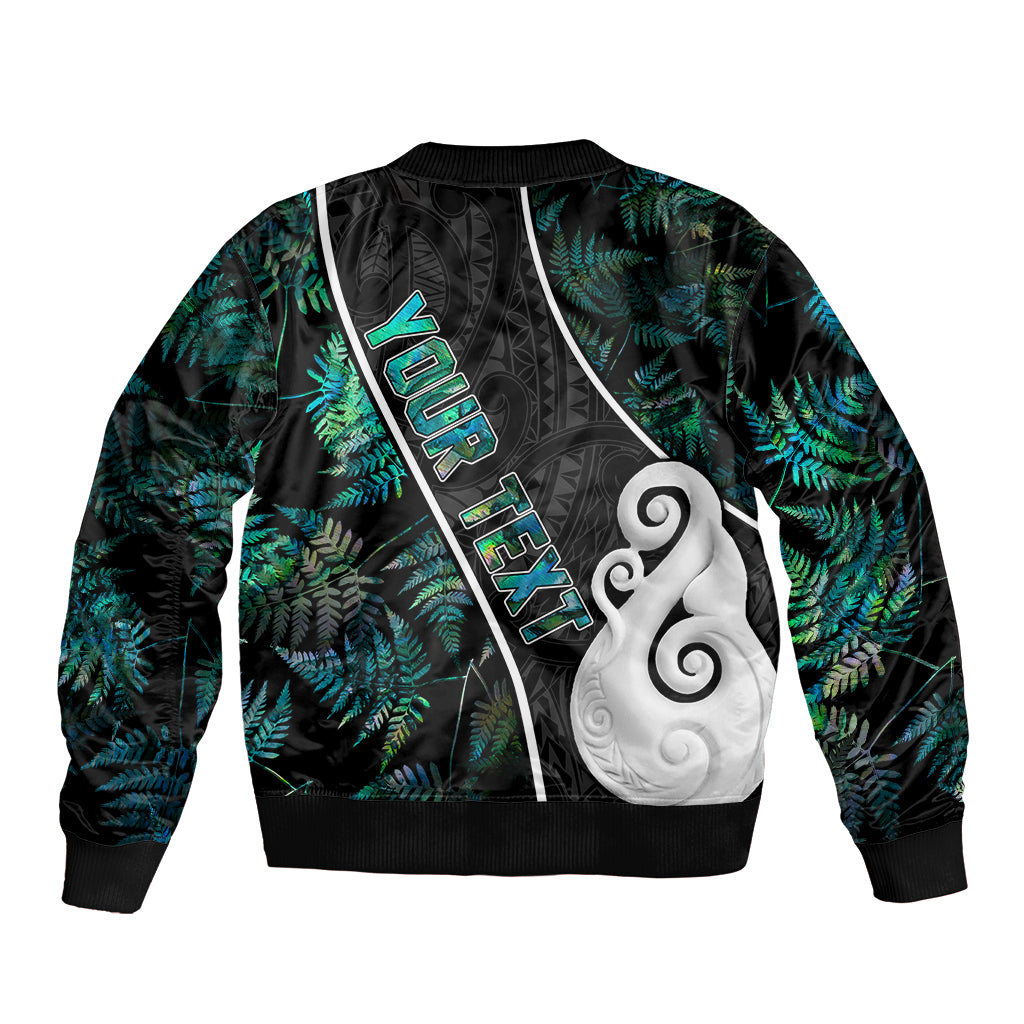 Personalised New Zealand Bomber Jacket Paua Shell Maori Manaia with Silver Ferns - Vibe Hoodie Shop