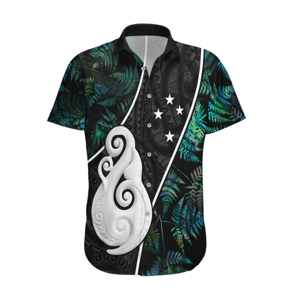 Personalised New Zealand Hawaiian Shirt Paua Shell Maori Manaia with Silver Ferns - Vibe Hoodie Shop