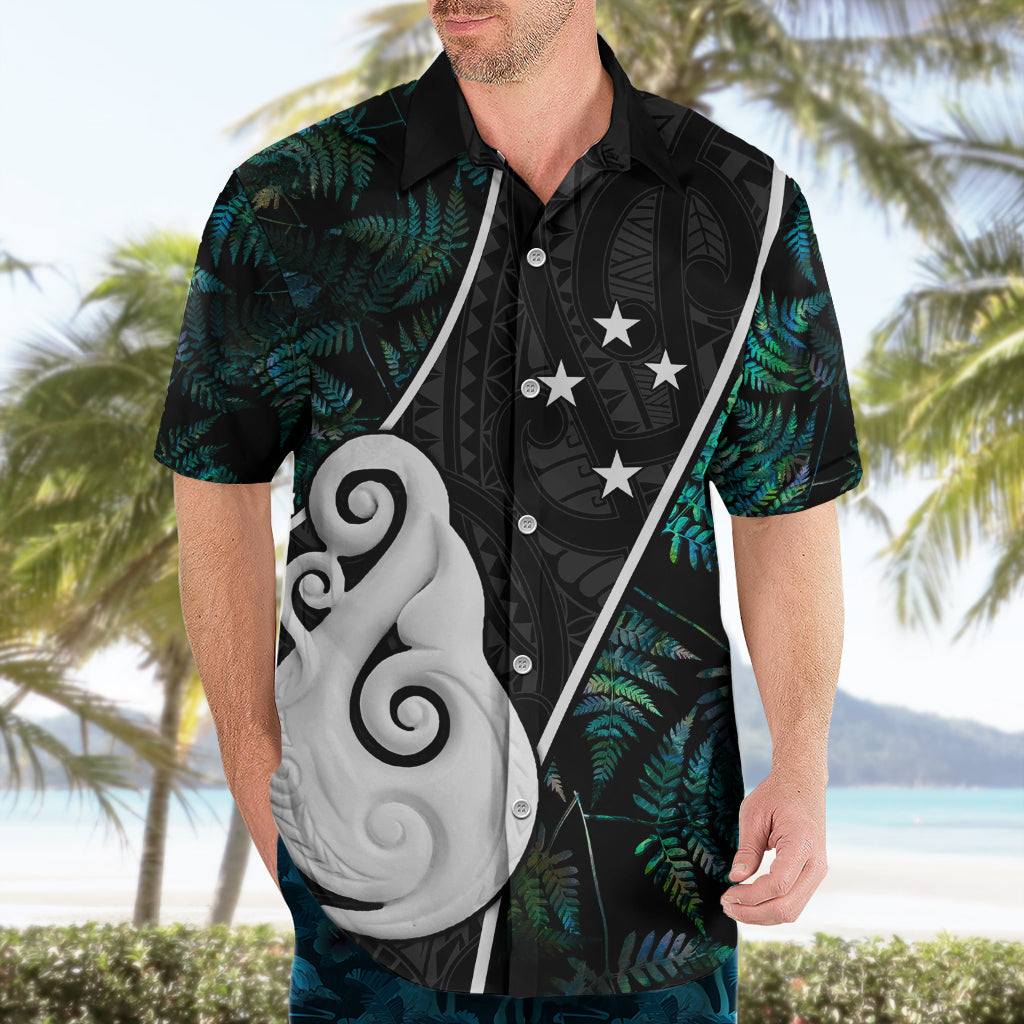 Personalised New Zealand Hawaiian Shirt Paua Shell Maori Manaia with Silver Ferns - Vibe Hoodie Shop