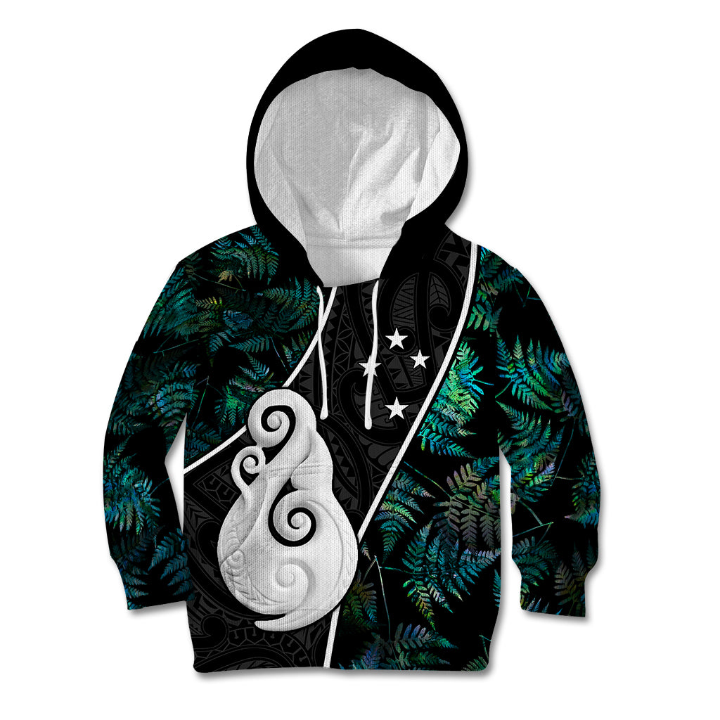 Personalised New Zealand Kid Hoodie Paua Shell Maori Manaia with Silver Ferns - Vibe Hoodie Shop