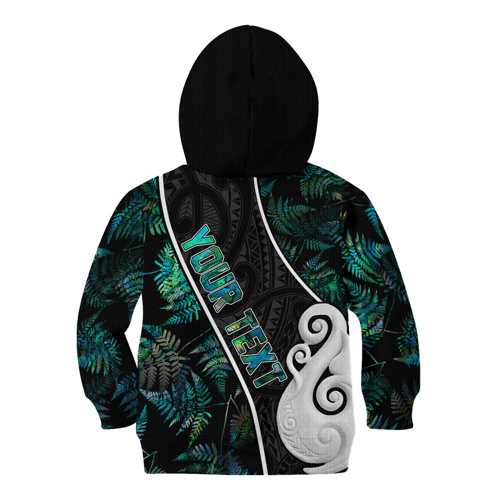 Personalised New Zealand Kid Hoodie Paua Shell Maori Manaia with Silver Ferns - Vibe Hoodie Shop