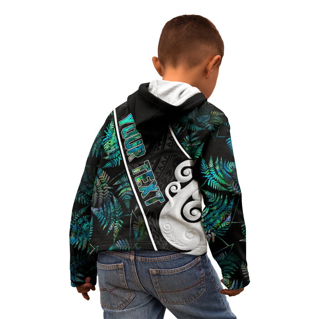 Personalised New Zealand Kid Hoodie Paua Shell Maori Manaia with Silver Ferns - Vibe Hoodie Shop