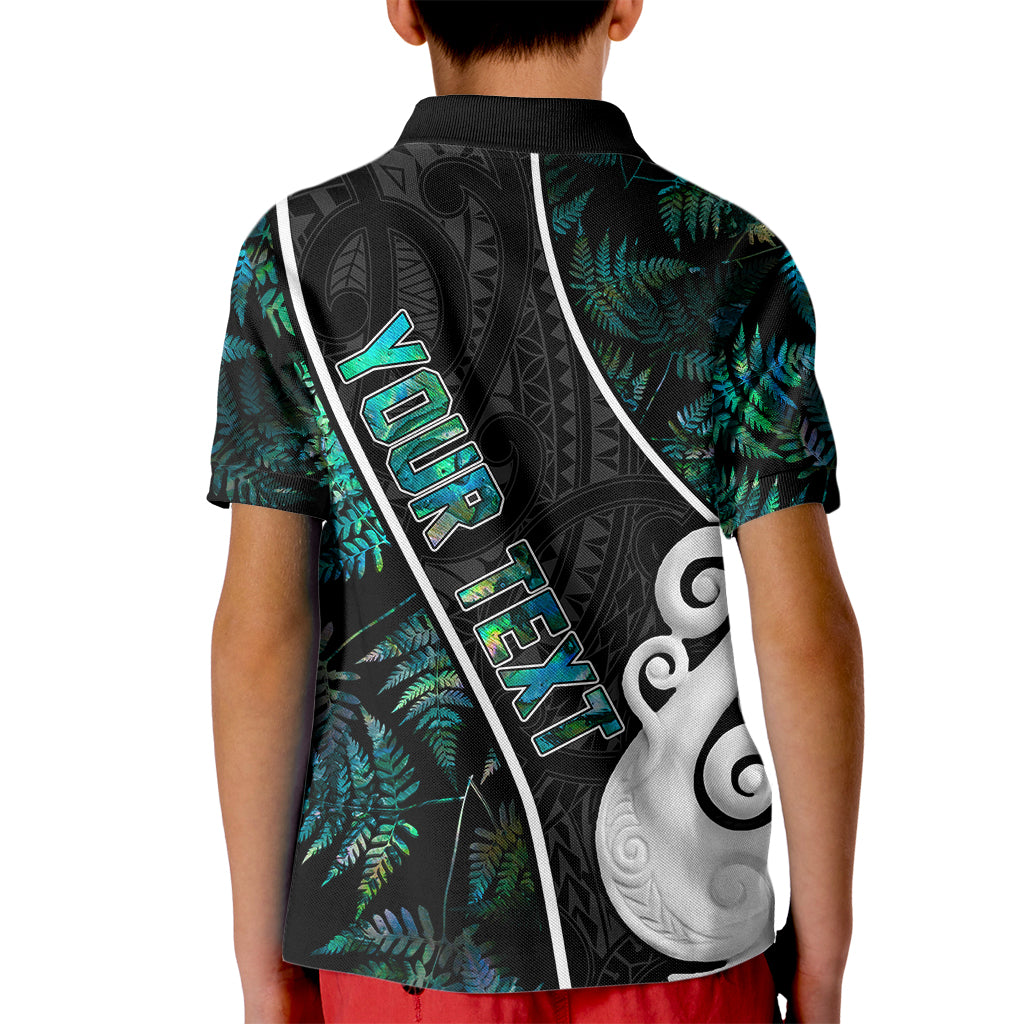 Personalised New Zealand Kid Polo Shirt Paua Shell Maori Manaia with Silver Ferns - Vibe Hoodie Shop