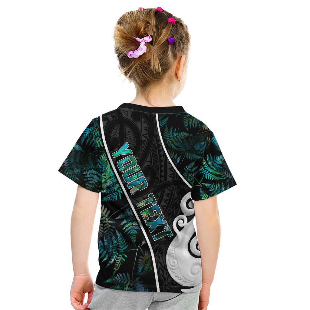 Personalised New Zealand Kid T Shirt Paua Shell Maori Manaia with Silver Ferns - Vibe Hoodie Shop