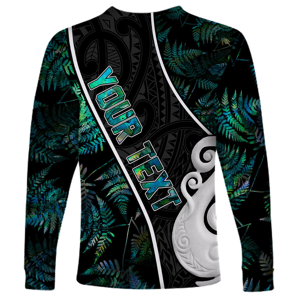 Personalised New Zealand Long Sleeve Shirt Paua Shell Maori Manaia with Silver Ferns - Vibe Hoodie Shop