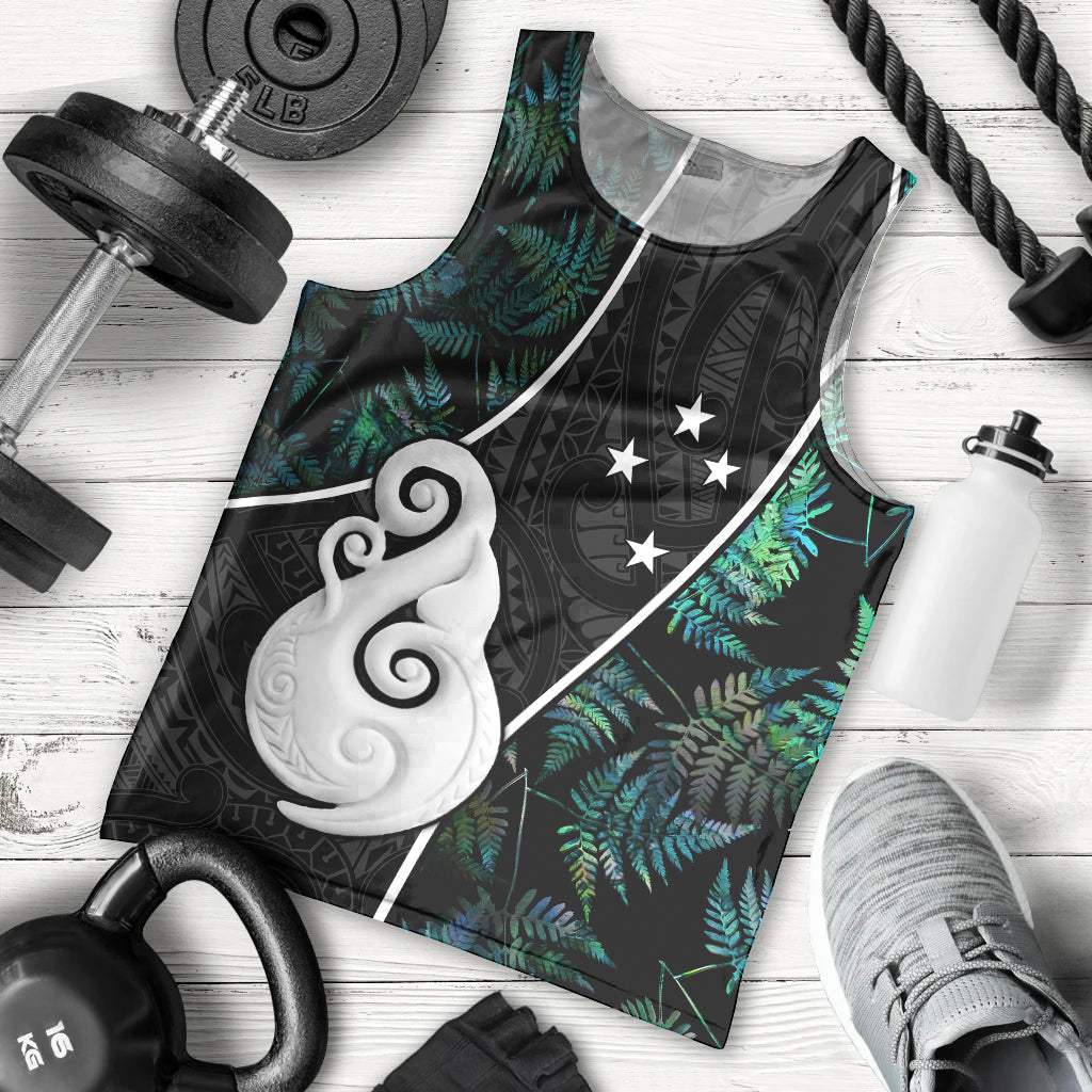 Personalised New Zealand Men Tank Top Paua Shell Maori Manaia with Silver Ferns - Vibe Hoodie Shop