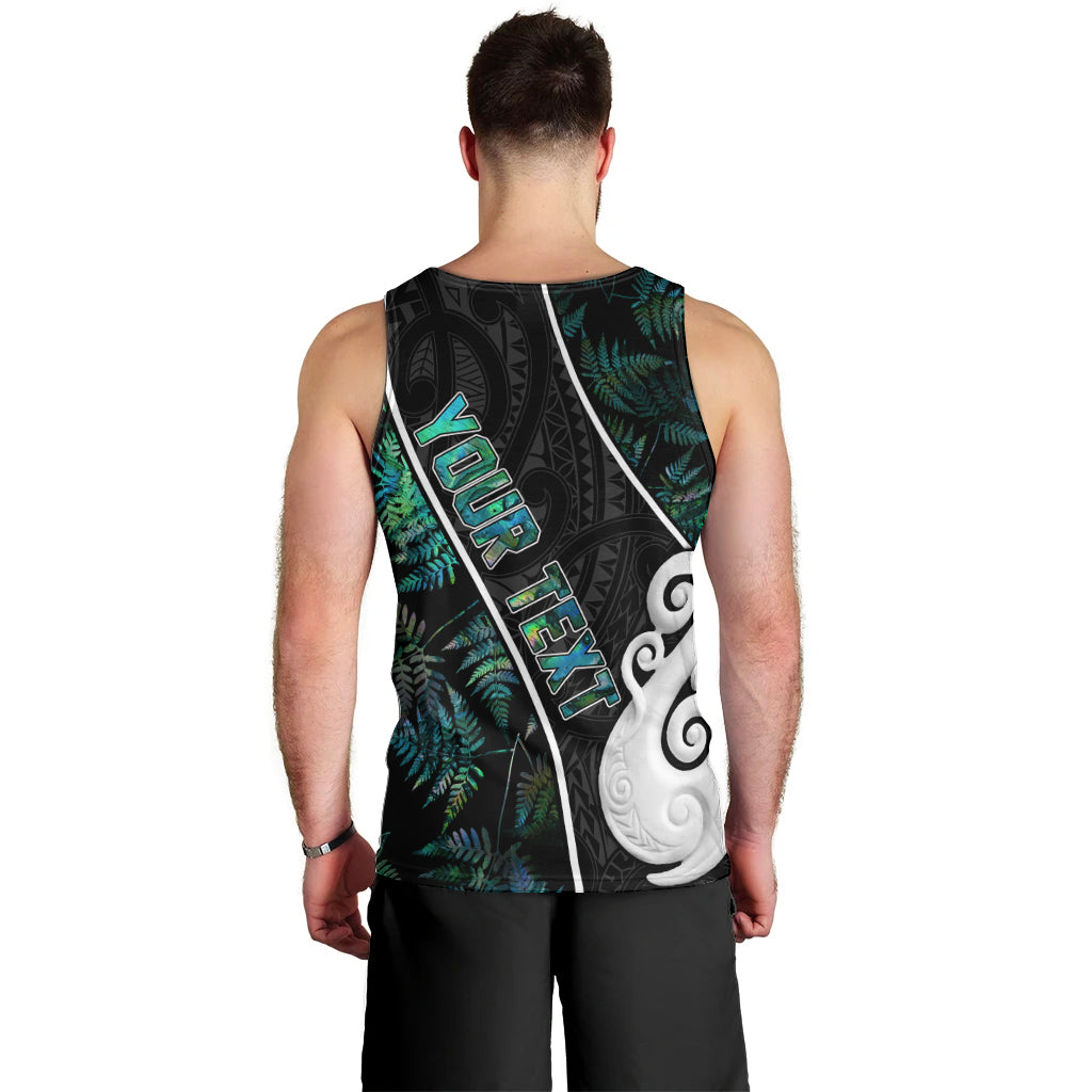 Personalised New Zealand Men Tank Top Paua Shell Maori Manaia with Silver Ferns - Vibe Hoodie Shop